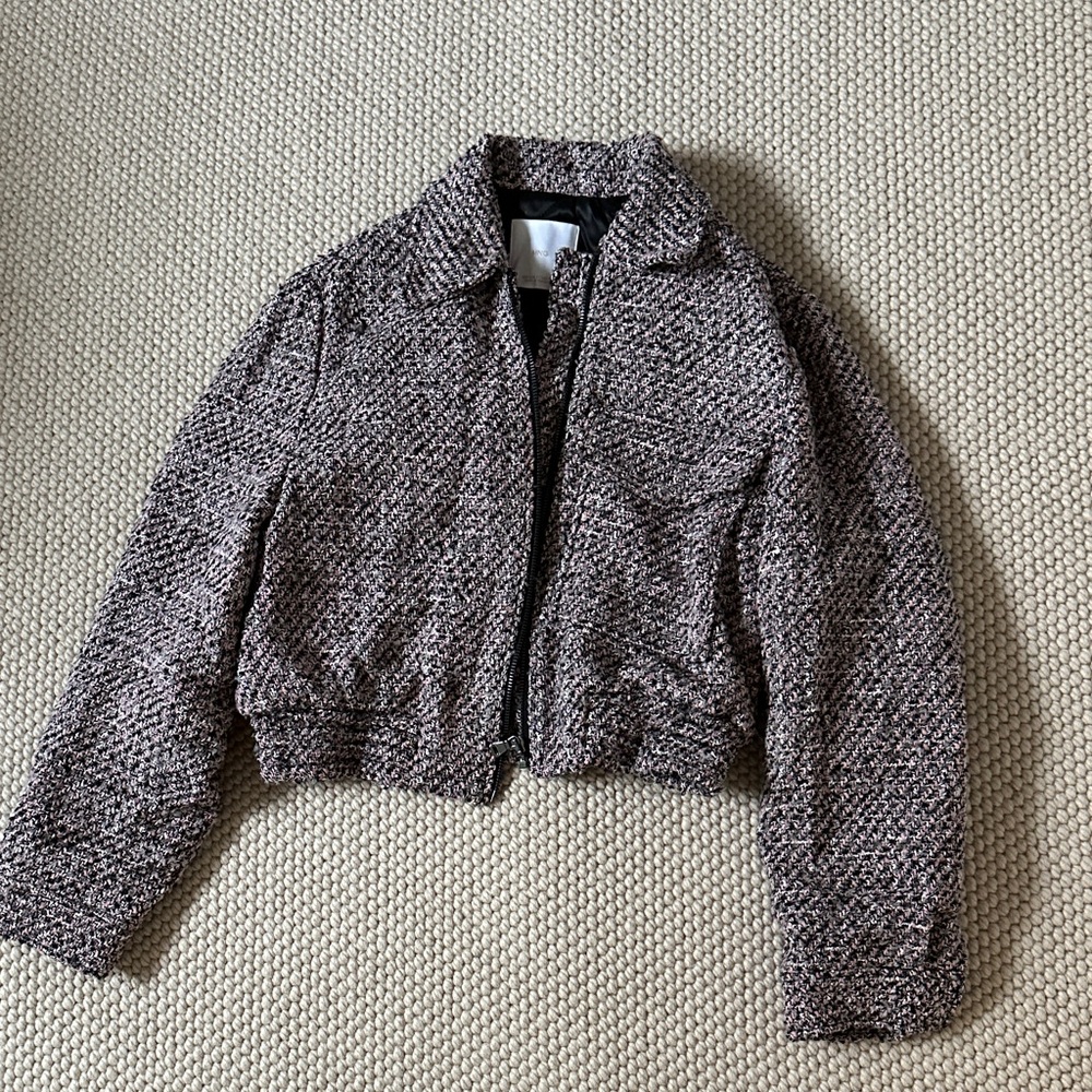 Mango Women's Textured Bomber Jacket - Black and Gray